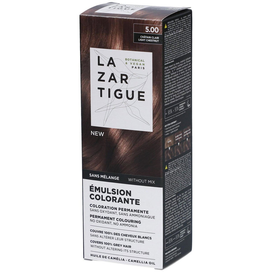 Lazartigue, Γαλάκτωμα Colorante, Μόνιμη Βαφή Μαλλιών, 5.00 Light Chestnut, 60 ml