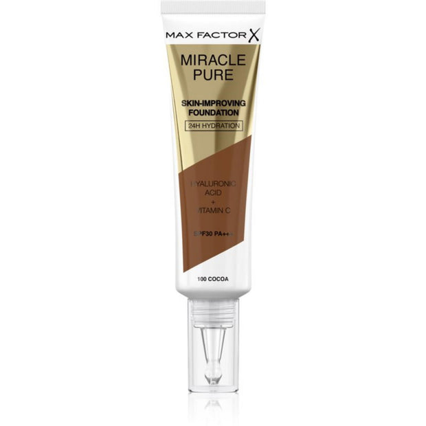 Max Factor, Miracle Pure, Hyaluronic Acid, Radiant, Υγρό Foundation & Ορός 2-In-1, Cocoa, 100, SPF 30, 30 ml