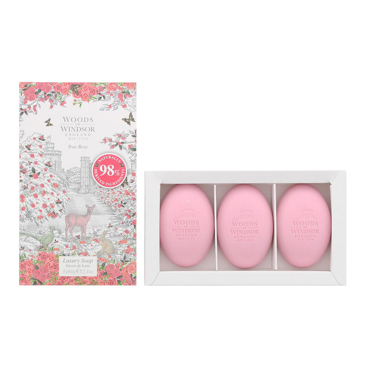 Σετ Trio, Woods Of Windsor, True Rose, Ενυδατικό, Massage Soap Bar, Palm Oil, 3 pcs, 60 g