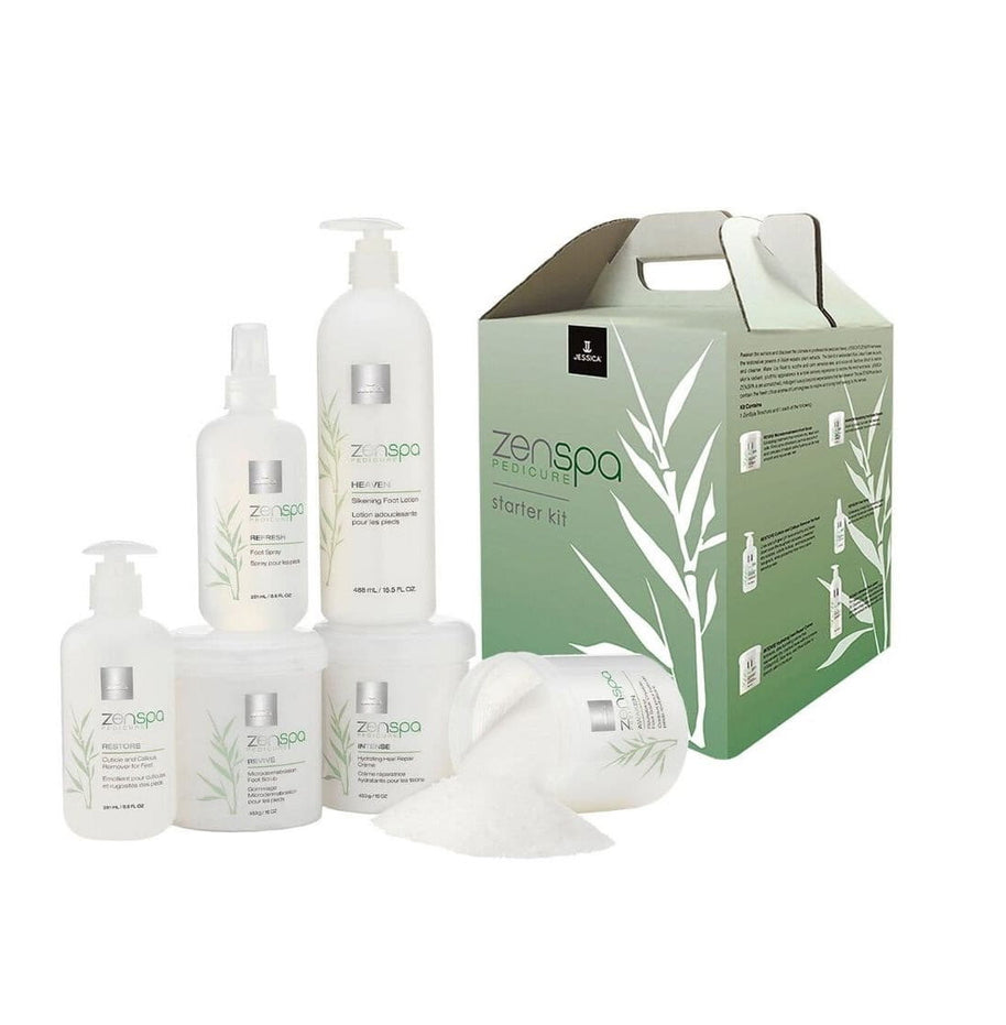Starter Kit Set Jessica: ZenSpa Revive, Volcanic Pumice, Exfoliating, Foot Scrub, 435 g + ZenSpa Restore, Aloe Vera, Cuticle Remover Gel, 251 ml + ZenSpa Intense, Vitamin E, Ενυδατική, Foot Cream, 425 g + ZenSpa Awaken, Καταπραϋντικό