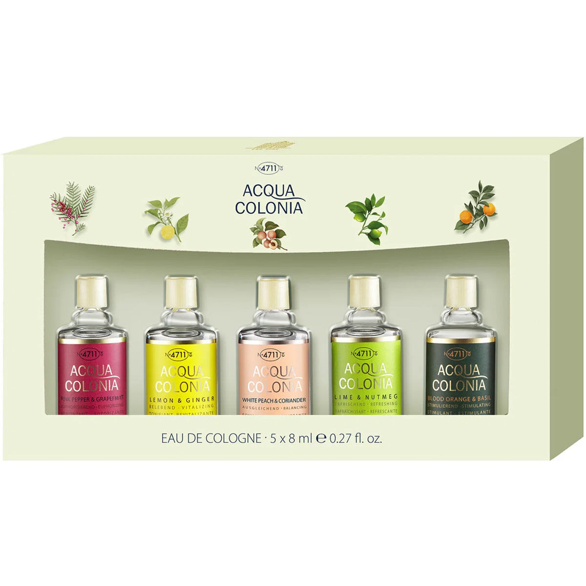 Σετ 4711: Acqua Colonia Lemon & Ginger, Eau De Cologne, Unisex, 8 ml + Acqua Colonia Lychee & White Mint, Eau De Cologne, Unisex, 8 ml + Acqua Colonia Lime & Nutmeg, Eau De Cologne, Unisex, 8 ml + Acqua Colonia Blood Orange & Basil, Eau De Cologne, U