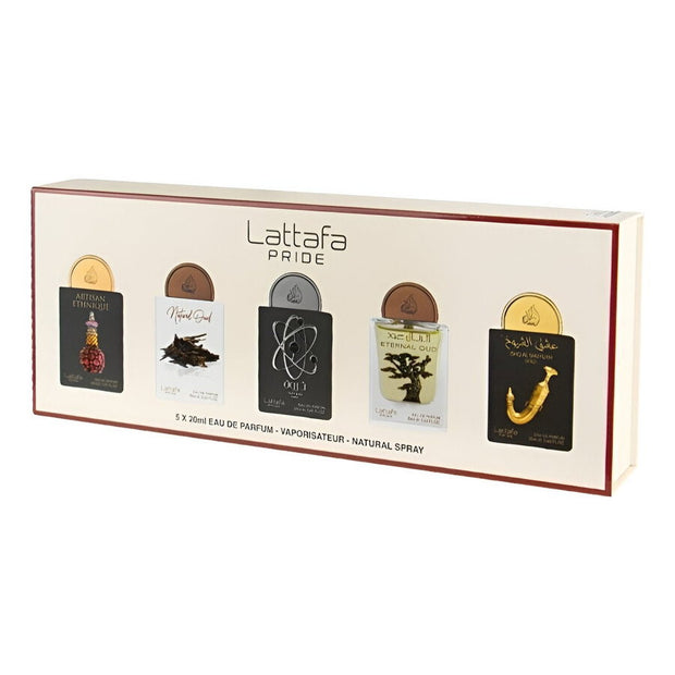 Σετ Lattafa: Artisan Ethnique, Eau De Parfum, Για Γυναίκες, 20 ml + Natural Oud, Eau De Parfum, Για Γυναίκες, 20 ml + Tharwah Silver, Eau De Parfum, Για Γυναίκες, 20 ml + Eternal Oud, Eau De Parfum, Για Γυναίκες, 20 ml + Shuyukh Gold, Eau De Parfum