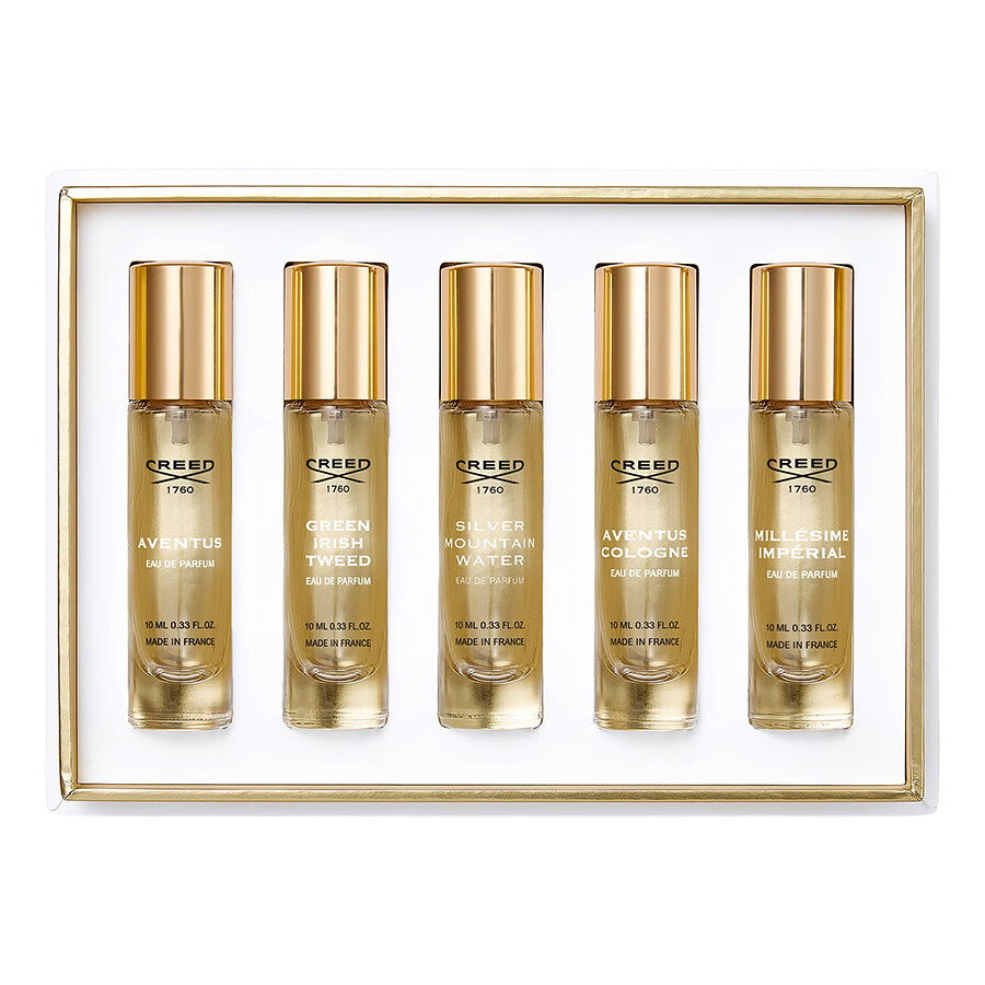 Σετ Creed: Aventus, Eau De Parfum, Για Άνδρες, 10 ml + Green Irish Tweed, Eau De Parfum, Για Άνδρες, 10 ml + Silver Mountain Water, Eau De Parfum, Για Άνδρες, 10 ml + Aventus Cologne, Eau De Parfum, Για Άνδρες, 10 ml + Millesime Imperial, Eau De Parf