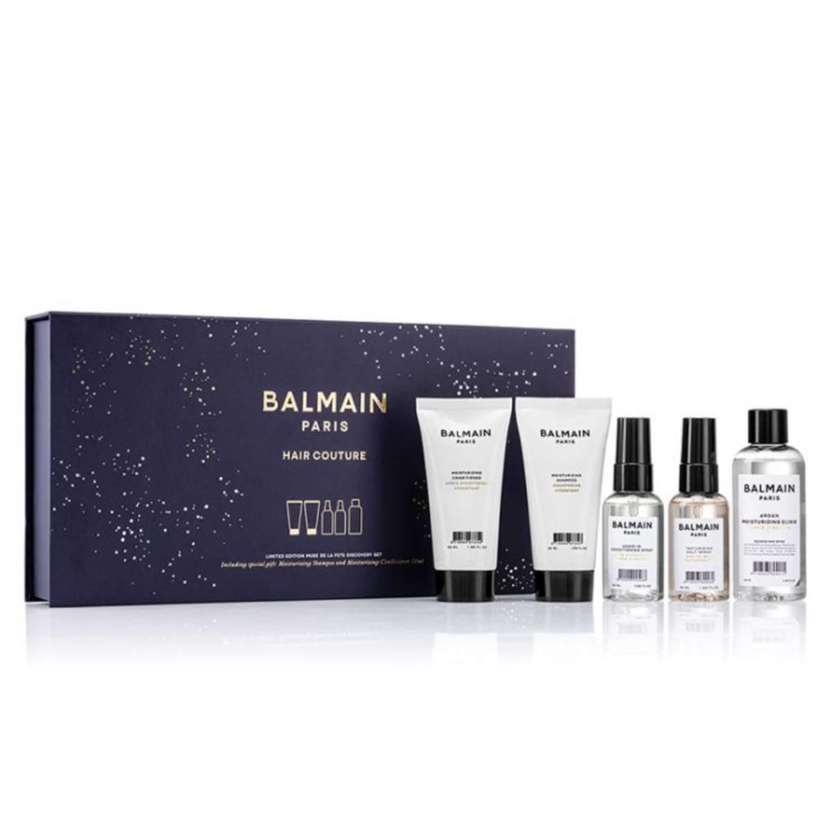 Σετ Balmain Professionnel: Ενυδατικό, Σαμπουάν, For Hydration, 50 ml + Ενυδατικό, Κρέμα Μαλλιών, For Hydration, 50 ml + Balmain Professionnel, Salt Spray, For Definition & Texture, Light Hold, 50 ml + Argan Ενυδατική Elixir, Έλαιο Μαλλιών, For