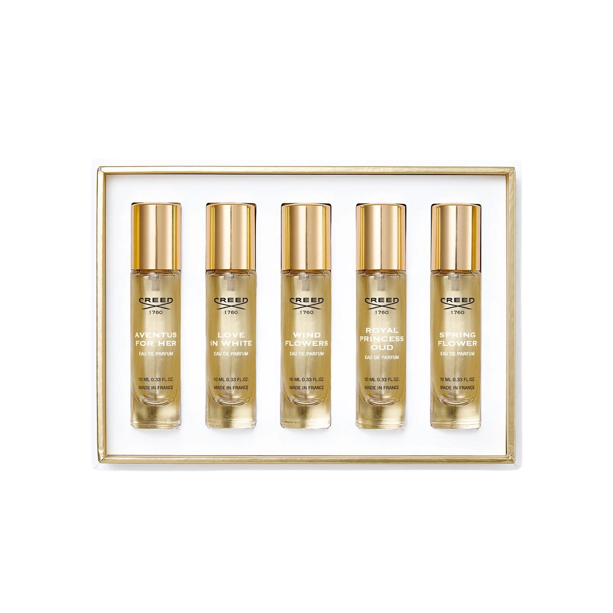 Set Creed: Aventus, Eau De Parfum, Γυναικείο, 10 ml + Love in White, Eau De Parfum, Γυναικείο, 10 ml + Wind Flowers, Eau De Parfum, Γυναικείο, 10 ml + Royal Princess Oud, Eau De Parfum, Γυναικείο, 10 ml + Spring Flower, Eau De Parfum, Γυναικείο, 10 ml