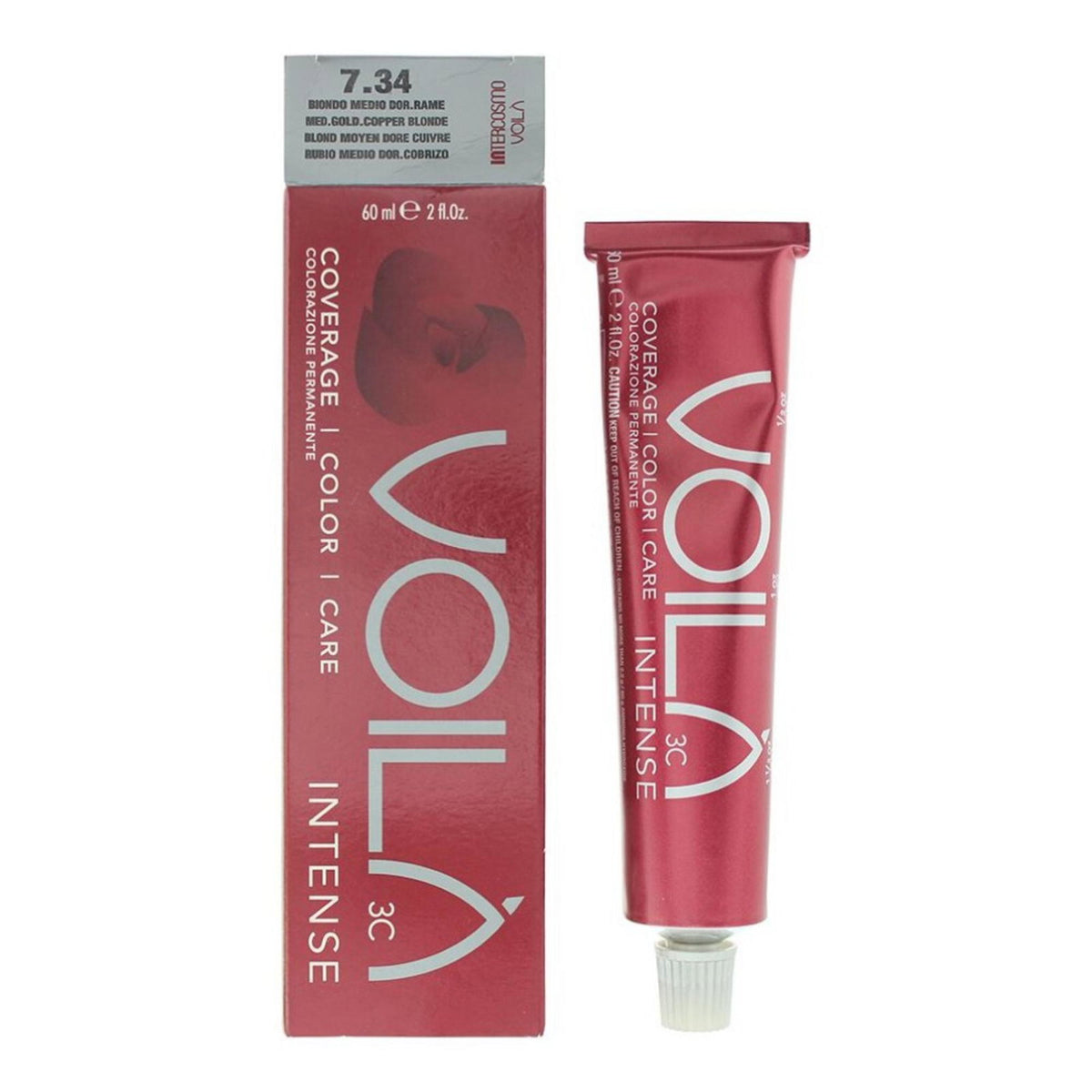 Intercosmo, Voila 3C Intense, Μόνιμη Βαφή Μαλλιών, 7.34 Medium Golden Copper Blonde, 60 ml