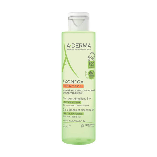 A-Derma, Exomega Control, Anti-Scratching & Καταπραϋντικό, Gel Καθαρισμού, Για τα Μαλλιά & Body, 200 ml