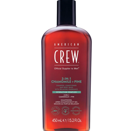 American Crew, 3-In-1 Tea Tree, Chamomile & Pine, Σαμπουάν, Κρέμα Μαλλιών & Αφρόλουτρο 3-In-1, Ενυδατικό, 450 ml
