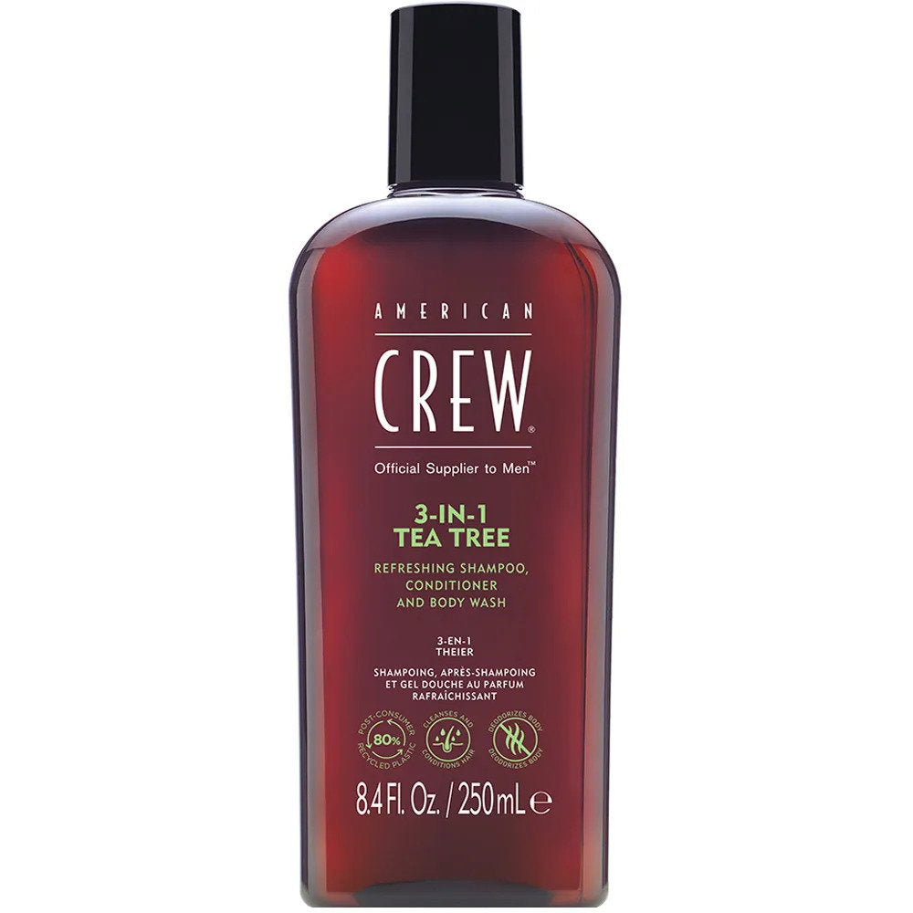 American Crew, 3-In-1 Tea Tree, Tea Tree Oil, Hair Σαμπουάν, Κρέμα Μαλλιών & Αφρόλουτρο 3-In-1, For Ενυδατικό, 250 ml