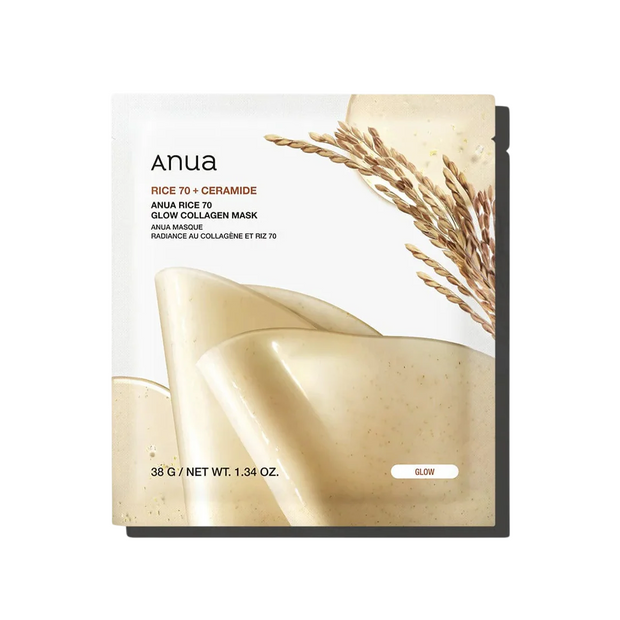 Σετ, Anua, Rice 70 Glow, Collagen, Glow, Sheet Mask, Για το Πρόσωπο, 4 pcs, 38 g