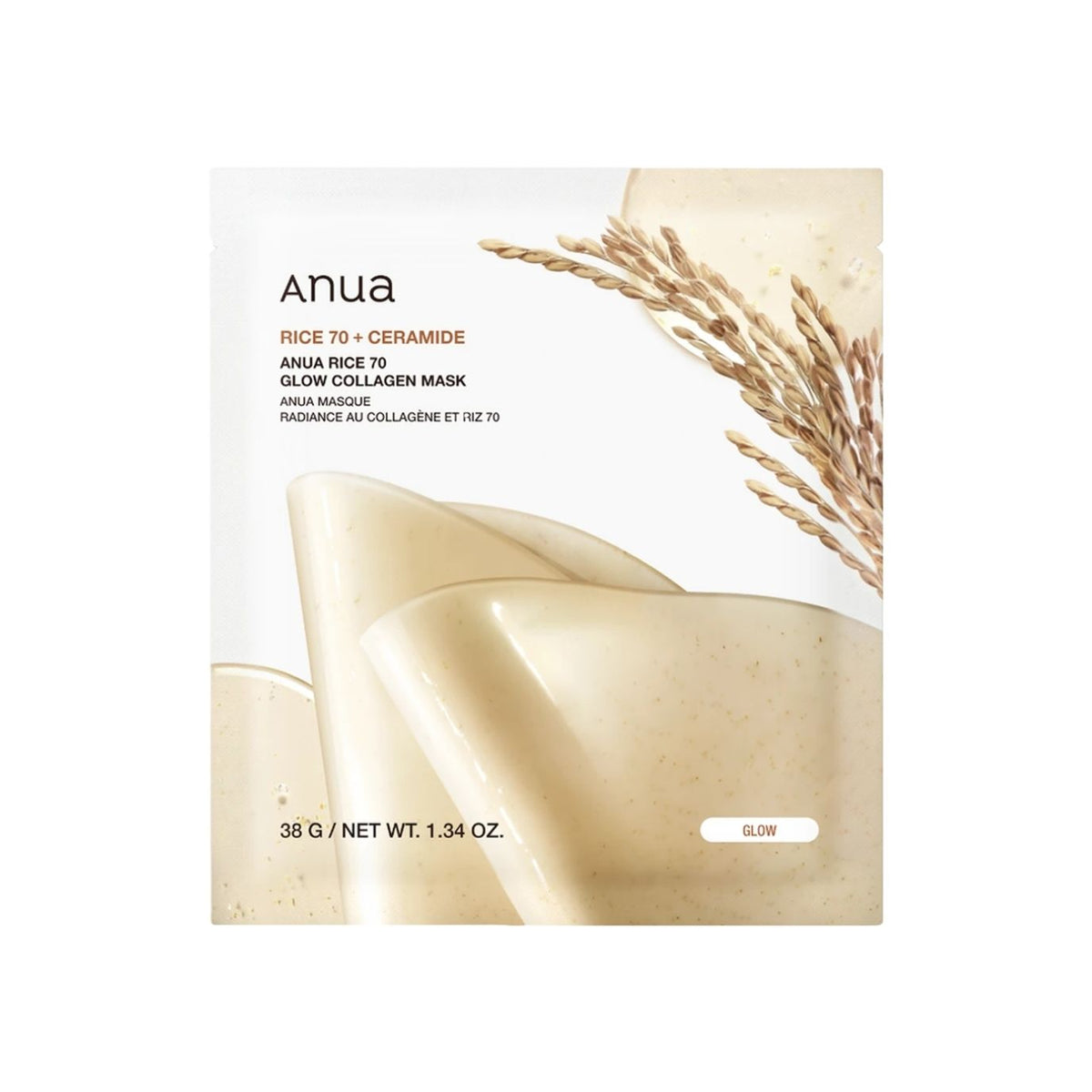 Anua, Rice 70 Glow, Collagen, Glow, Sheet Mask, Για το Πρόσωπο, 38 g