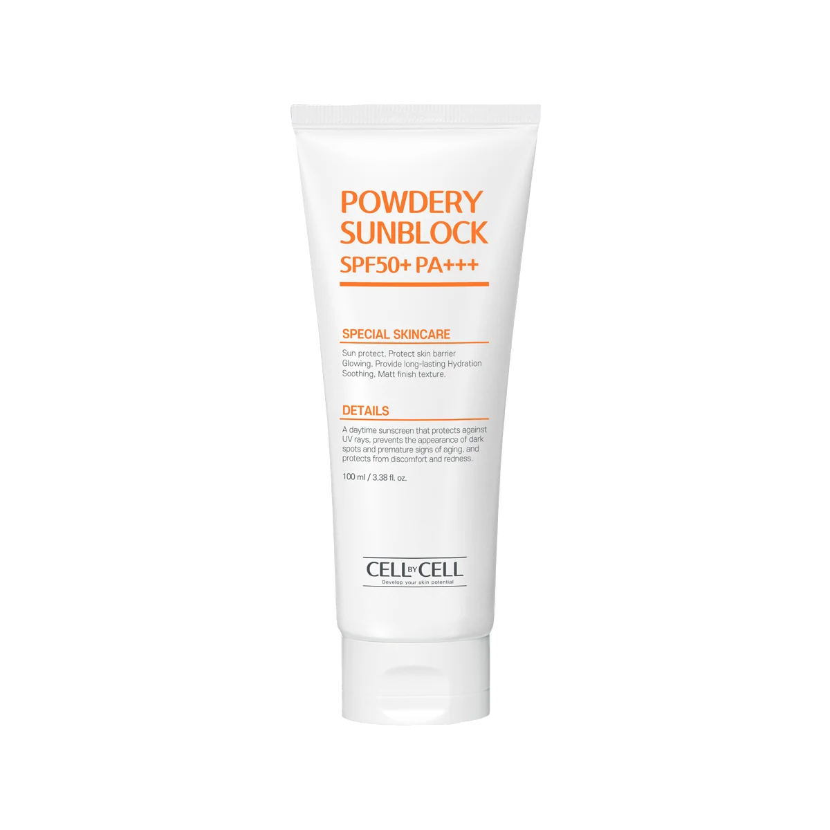 Cell By Cell, Powdery Sunblock, Protecting The Skin Barrier, Αντηλιακή Κρέμα, Για το Πρόσωπο, SPF 50+, 100 ml