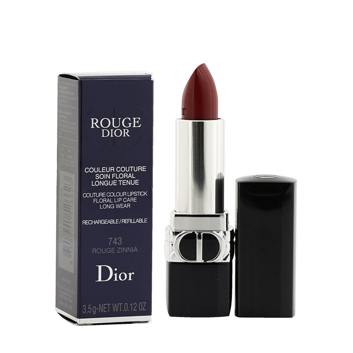 Christian Dior, Couture Colour, Satin Finish, Κραγιόν, 743, Rouge Zinnia, Επαναγεμιζόμενο, 3.5 g