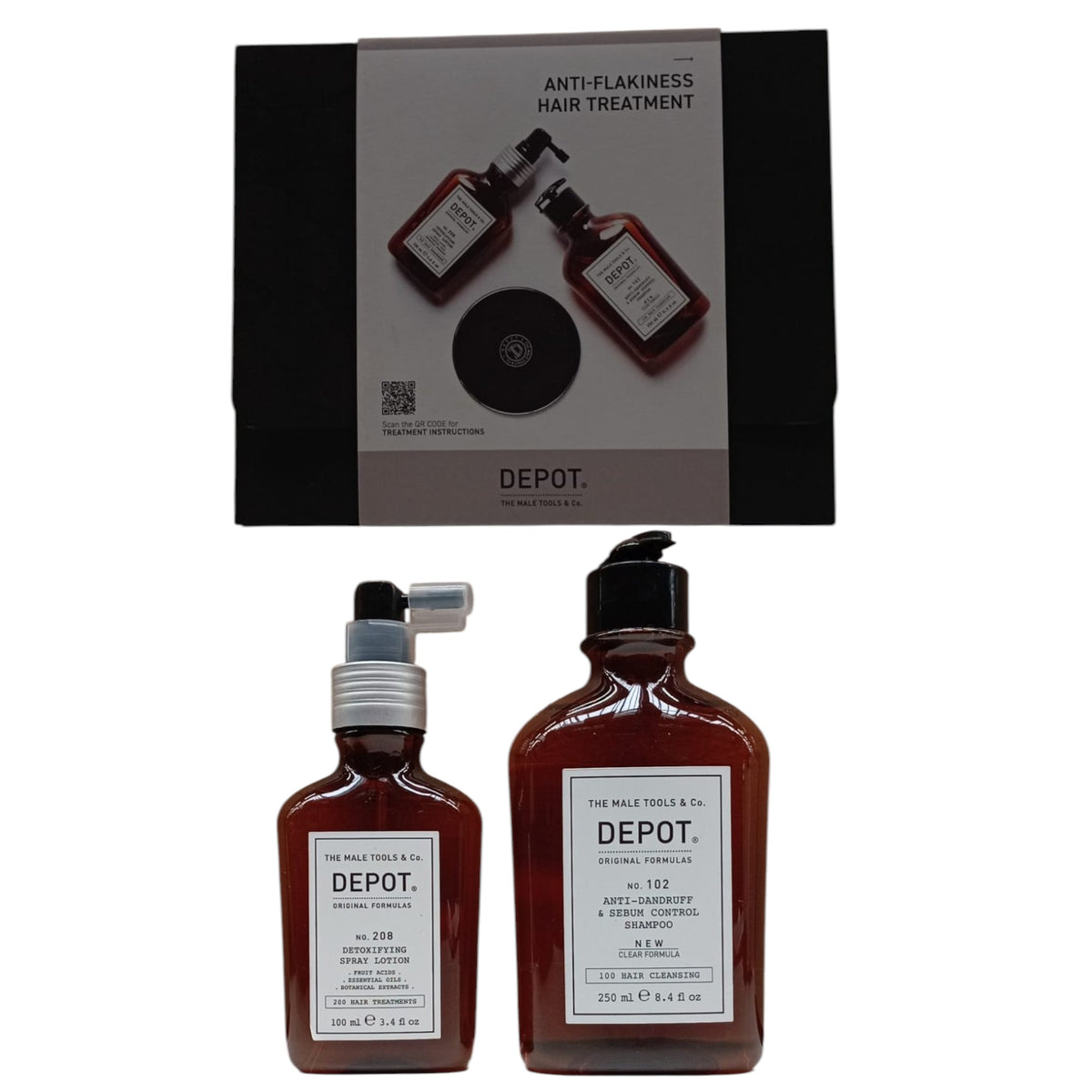 Consumer Kit C Set Depot: 100 Hair Cleansing No. 102, Botanical Complex, Hair Σαμπουάν, Κατά της Πιτυρίδας & Sebum Control, 250 ml + 200 Hair Treatments No. 208, Botanical Complex, Leave-In Scalp Treatment Lotion, For Detoxing, 100 ml