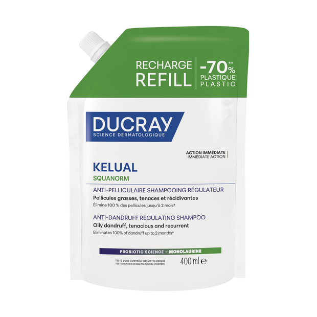 Ducray, Kelual Squanorm, Θεραπεία Μαλλιών Σαμπουάν, Κατά της Πιτυρίδας, For Scalp With Oily Dandruf, Refill, 400 ml