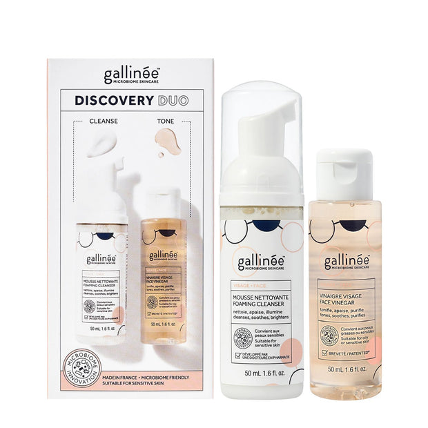 Duo Σετ Σετ Gallinee: Microbiome Skincare, Prebiotics & Postbiotics, Καθαριστικό, Αφρός Καθαρισμού, 50 ml + Microbiome Skincare, Prebiotics & Postbiotics, Καταπραϋντικό, Lotion, Για το Πρόσωπο, 50 ml