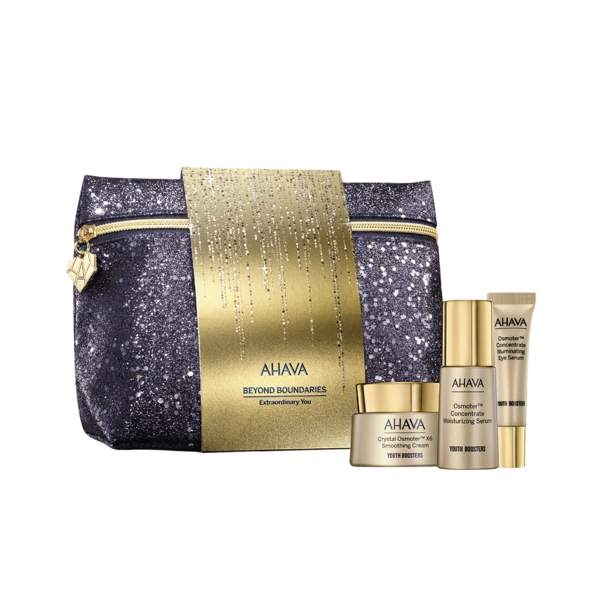 Extraordinary You Σετ Ahava: Crystal Osmoter X6, Smoothing, Cream, Για το Πρόσωπο, 50 ml + Osmoter Concetrate, Λαμπερό, Eye Ορός, 15 ml + Osmoter Concetrate, Moisturising, Ορός, Για το Πρόσωπο, 30 ml + Ahava, GWP Textile Pouch