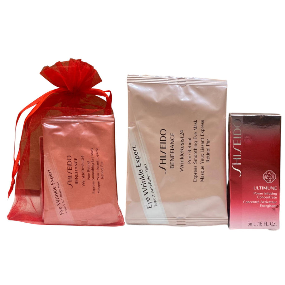 Eye2Eye Σετ Shiseido: Ultimune Power Infusing, Τόνωσης, Ορός, Για το Πρόσωπο, 5 ml + Benefiance WrinkleResist24, Retinol, Λείανσης, Under-Eye Mask Patch, 2 pcs
