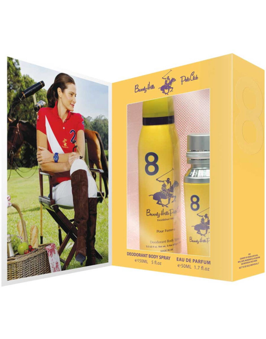 Gift Σετ Beverly Hills Polo Club: 1982 - Sport 8, Eau De Parfum, Για Γυναίκες, 50 ml + 1982 - Sport 8, Αντιιδρωτικό, Αποσμητικό Roll-On, Για Άνδρες, 50 ml