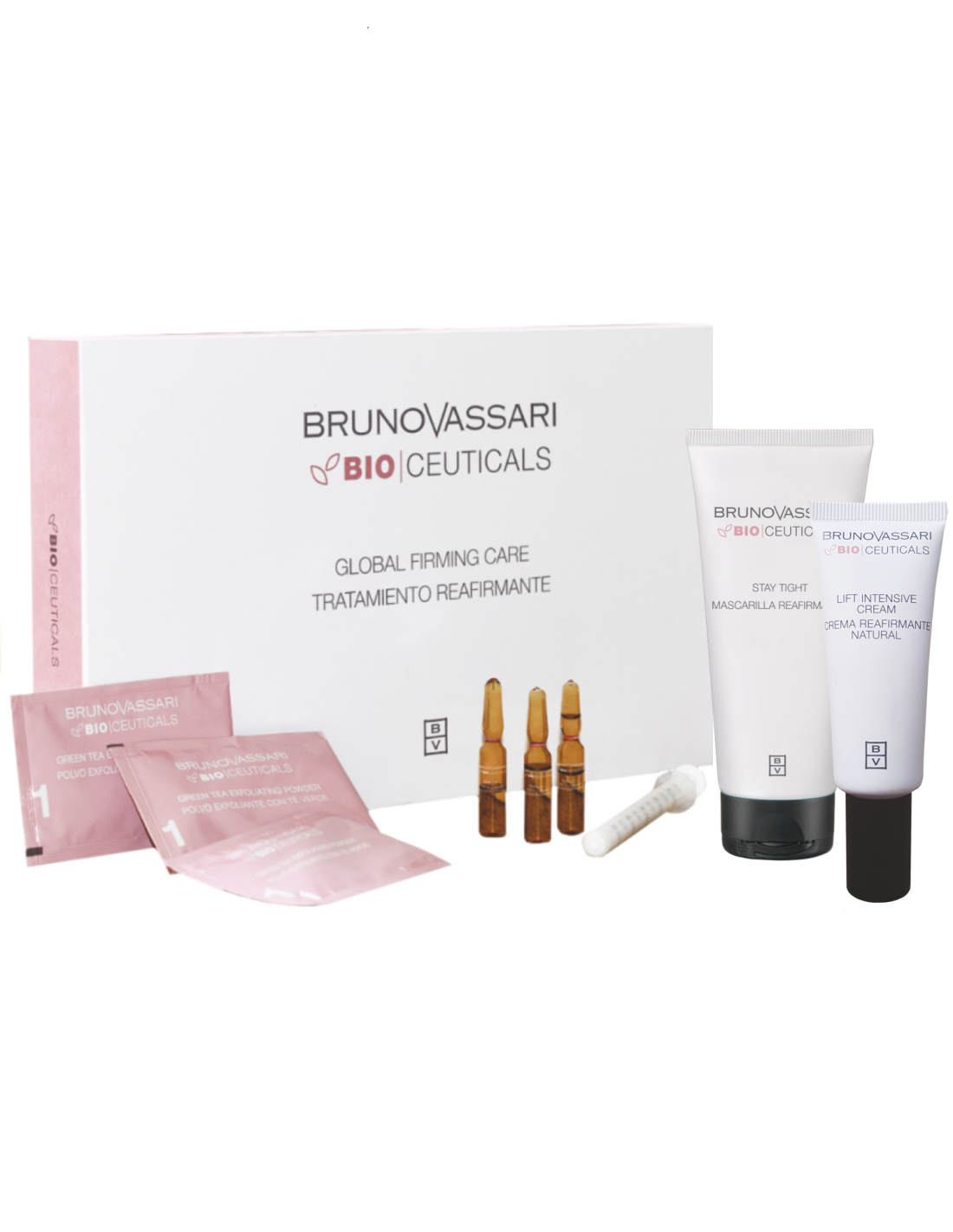 Global Σύσφιξης Care Treatment Set Bruno Vassari: Bio Ceuticals, Green Tea, Exfoliating Powder, x3 pcs + Bio Ceuticals, Vitamin C, Ampoules Treatment Serum, Γυναικείο, x3 pcs + Bio Ceuticals Stay Tight, Cream Mask + Bio Ceuticals Lift Intensive