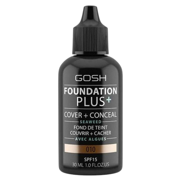 Gosh, Foundation Plus+, Cover & Conceal, Υγρό Foundation, 010, Tan, SPF15, 30 ml
