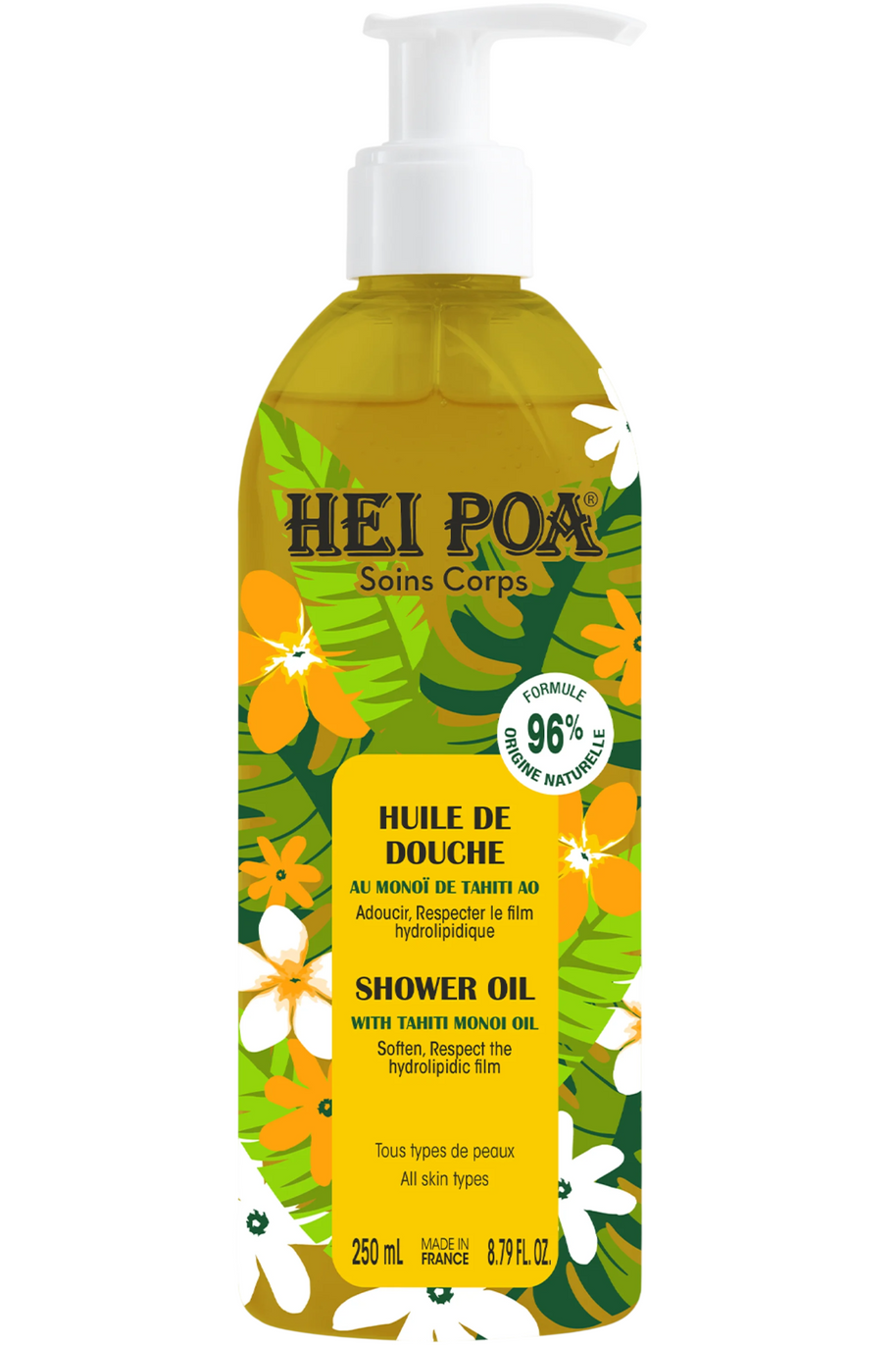 Hei Poa, Monoi De Tahiti, Softening, Shower Oil, Για Όλους τους Τύπους Δέρματος, 250 ml