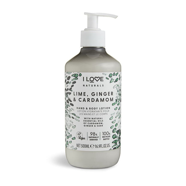 I Love, Naturals Collection, Vegan, Ενυδατικό, Lime, Ginger & Cardamom, Lotion, For Hands & Body, 500 ml