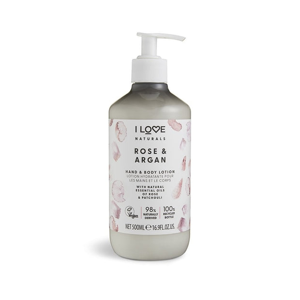 I Love, Naturals Collection, Vegan, Ενυδατικό, Rose & Argan, Lotion, For Hands & Body, 500 ml