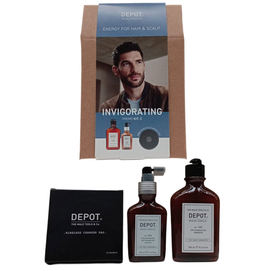Invigorating Kit C Σετ Depot: 100 Hair Καθαρισμού No. 105, Multivitamin Complex, Σαμπουάν, Anti-Hair Loss, 250 ml + 200 Hair Treatments No. 206, Hair Lotion Treatment, Invigorating, 100 ml