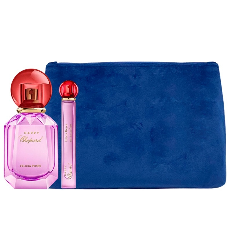Luxury Naturals Perfumery Σετ Chopard: Happy Felicia Roses, Eau De Parfum, Για Γυναίκες, 100 ml + Happy Felicia Roses, Eau De Parfum, Για Γυναίκες, 10 ml + Chopard, Synthetic Leather, Υφασμάτινη Τσάντα, Trouse Pouche, Blue, Για Γυναίκες, 2.4 x 9 x 6.