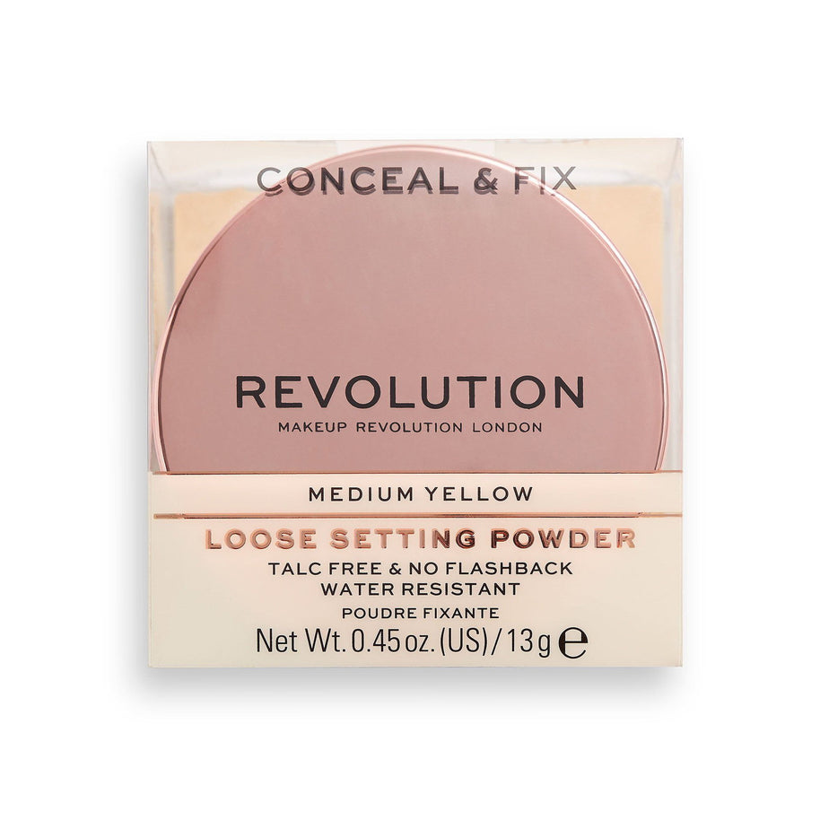 Makeup Revolution, Conceal & Fix, Vegan, Loose Πούδρα Σταθεροποίησης, Medium Yellow, 13 g