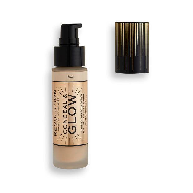 Makeup Revolution, Conceal & Glow, Λαμπερό, Κρέμα Foundation, F3, 23 ml