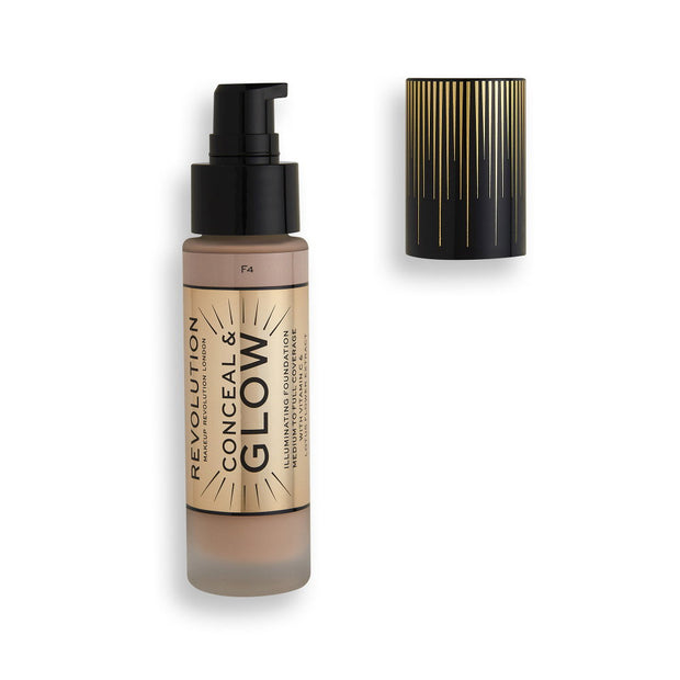 Makeup Revolution, Conceal & Glow, Λαμπερό, Κρέμα Foundation, F4, 23 ml