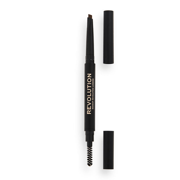 Makeup Revolution, Duo Brow Definer, Eyebrow Cream Pencil & Brush 2-In-1, Medium Brown, 0.25 g