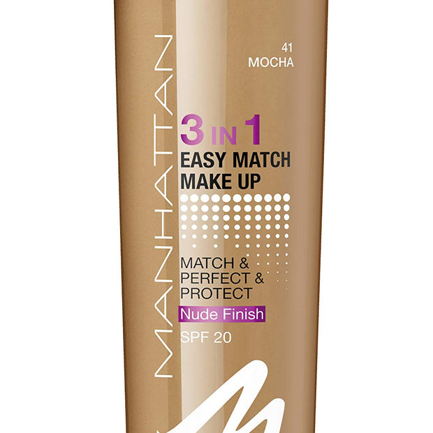 Manhattan, Easy Match 3 In 1, Υγρό Foundation, 41, Mocha, SPF 20, 30 ml
