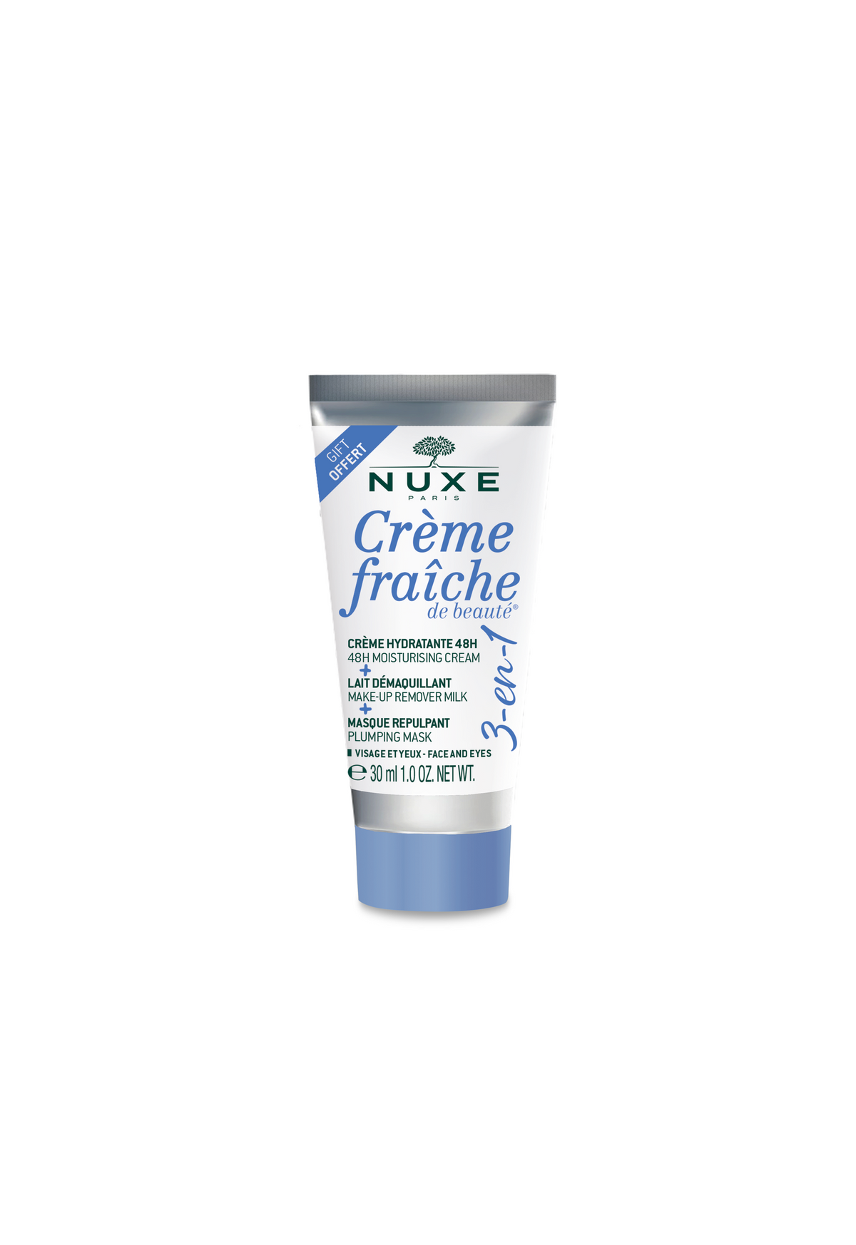 Nuxe, Creme Fraiche de Beaute, Ενυδατικό, Cream, Make-Up Remover Milk & Plumping Mask 3-In-1, 30 ml