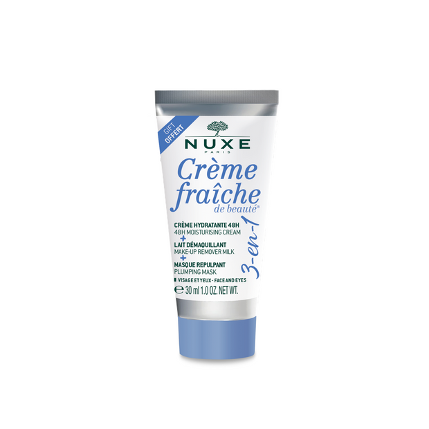 Nuxe, Creme Fraiche de Beaute, Ενυδατικό, Cream, Make-Up Remover Milk & Plumping Mask 3-In-1, 30 ml