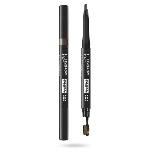 Pupa, Full, Χωρίς Parabens, Definer, Double-Ended, Eyebrow Cream Pencil & Brush 2-In-1, 004, Extra Dark, 0.2 g