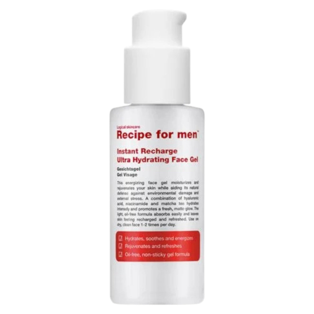 Recipe Ανδρικό, Instant Recharge, Hyaluronic Acid, Moisturizes, Gel, Για το Πρόσωπο, 75 ml
