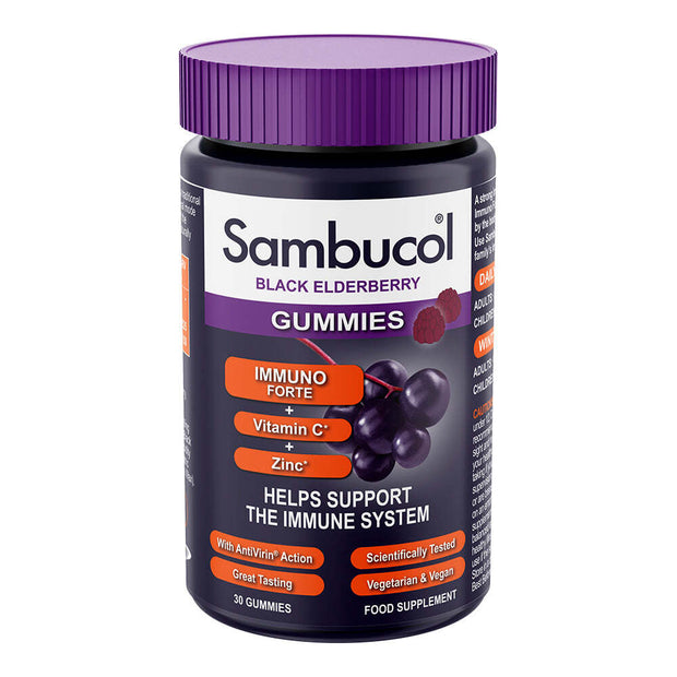 Sambucol, Immuno Forte+, Black Eldeberry, Vitamin C & Zinc, Support The Immune System, Gummies, 30 pcs