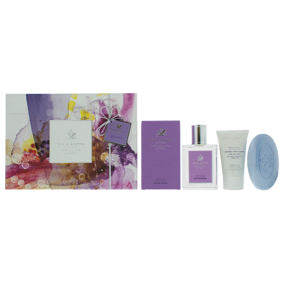 Σετ Acca Kappa: Wisteria, Eau De Parfum, Για Γυναίκες, 100 ml + Wisteria, Ενυδατικό, Κρέμα Χεριών, Jasmine, 75 ml + Wisteria, Scented Soap Bar, 150 g
