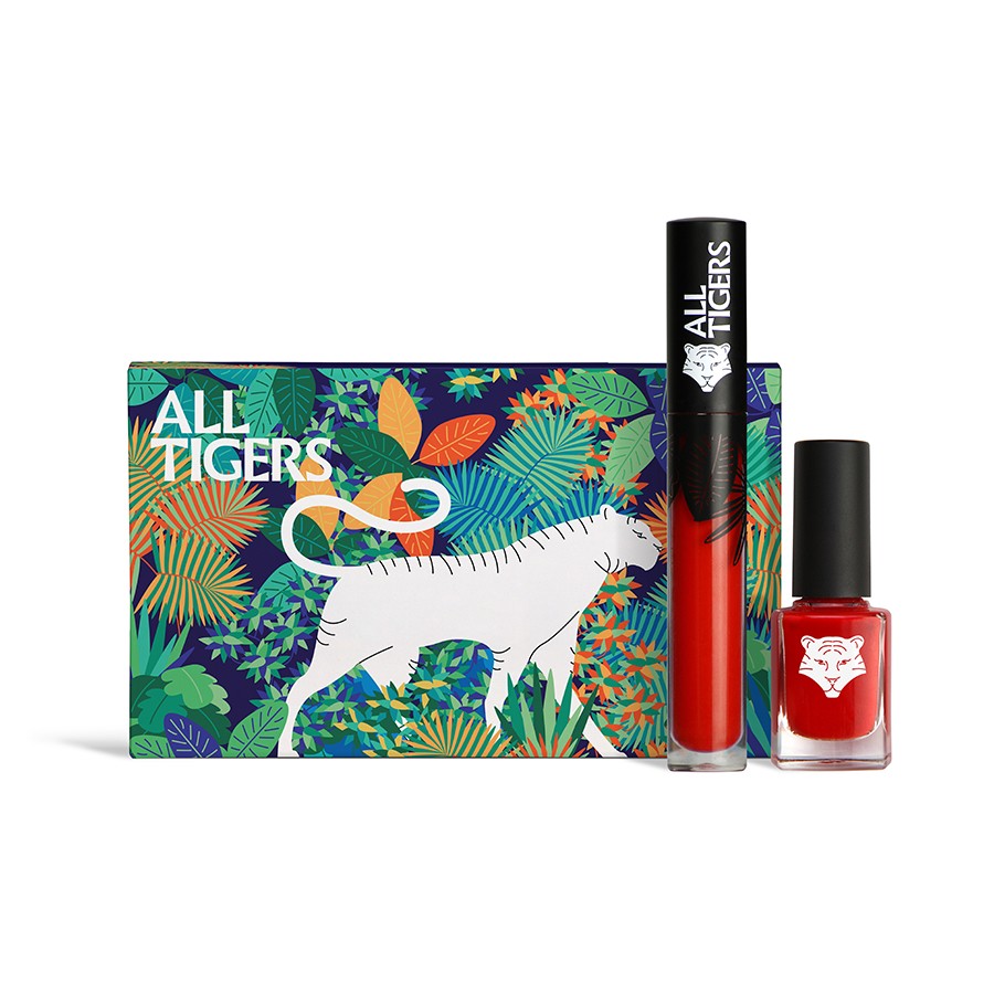 Set All Tigers: Natural & Vegan, Υγρό Κραγιόν, 888, Call Me Queen, 8 ml + Natural & Vegan, Vegan, Nail Polish, 298, Hit It Big, 11 ml