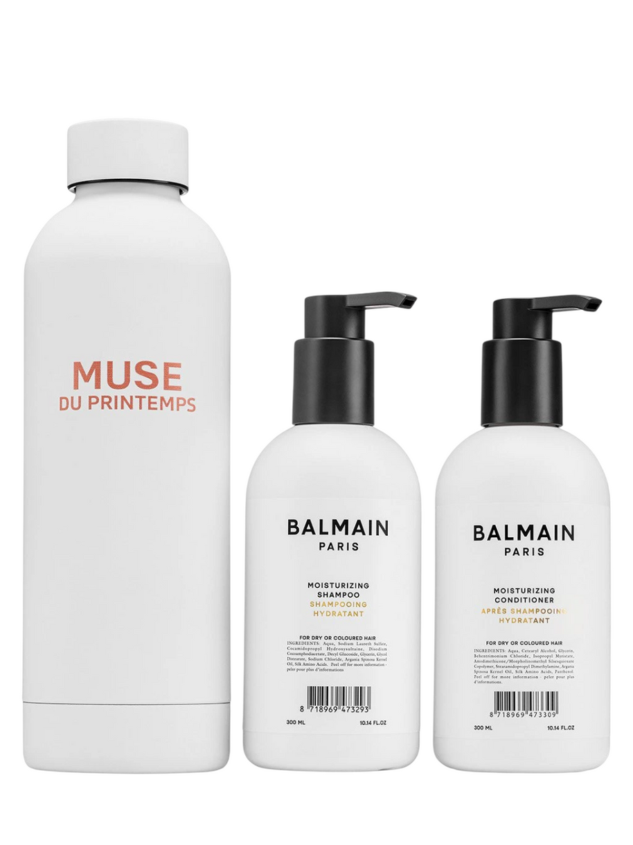 Set Balmain Professionnel: Balmain Professionnel, Argan Oil, Hair Σαμπουάν, Ενυδατικό, 300 ml + Balmain Professionnel, Hair Κρέμα Μαλλιών, For Ενυδατικό, 300 ml + Muse Du Printemps, GWP Steel Water Bottle, White