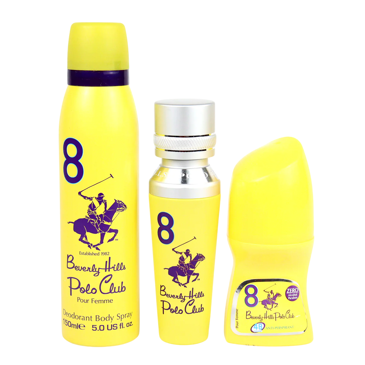 Σετ Beverly Hills Polo Club: 1982 - Sport 8, Eau De Parfum, Για Γυναίκες, 50 ml + 1982 - Sport 8, Freshness, Spray Σώματος, 150 ml + No.8, Αντιιδρωτικό, Αποσμητικό Roll-On, Για Γυναίκες, 50 ml
