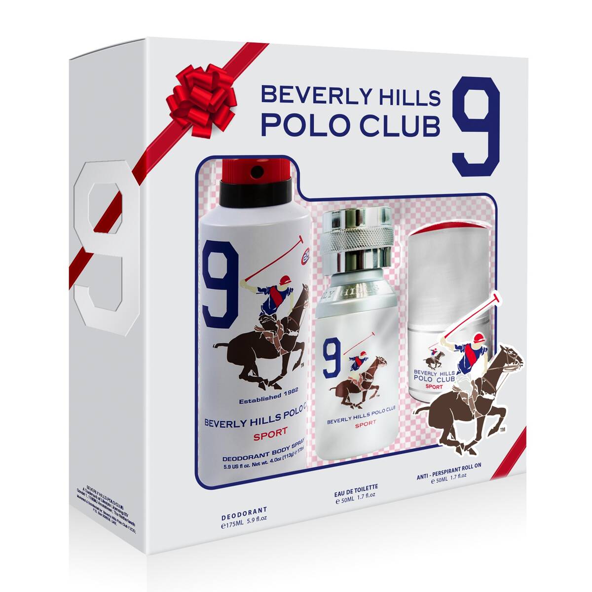 Σετ Beverly Hills Polo Club: 1982 - Sport 9, Eau De Toilette, Για Άνδρες, 50 ml + 1982 - Sport 9, Αντιιδρωτικό Αποσμητικό Spray, Για Άνδρες, 175 ml + 1982 - Sport 9, Αντιιδρωτικό, Αποσμητικό Roll-On, Για Άνδρες, 50 ml