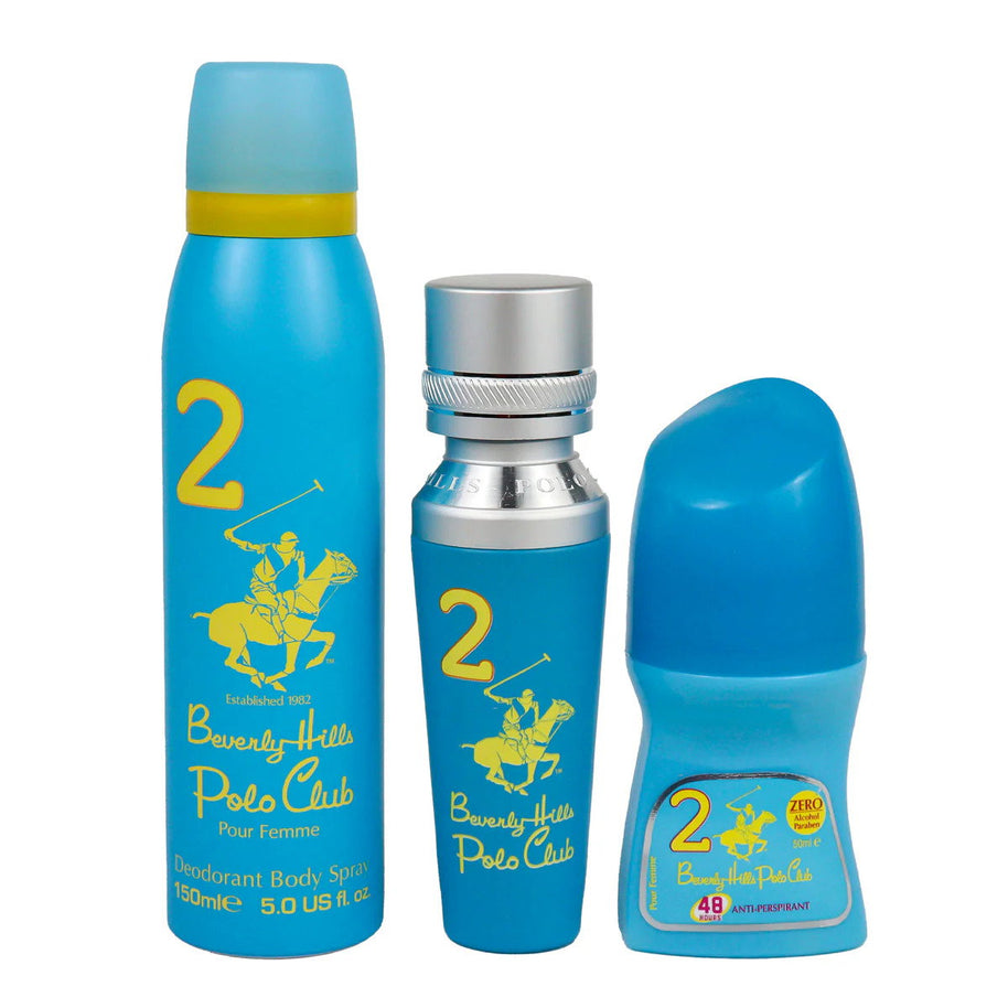 Σετ Beverly Hills Polo Club: No. 2, Eau De Parfum, Για Γυναίκες, 50 ml + No. 2, Αντιιδρωτικό, Αποσμητικό Roll-On, Για Γυναίκες, 50 ml + 1982 - Sport 2, Freshness, Spray Σώματος, 150 ml