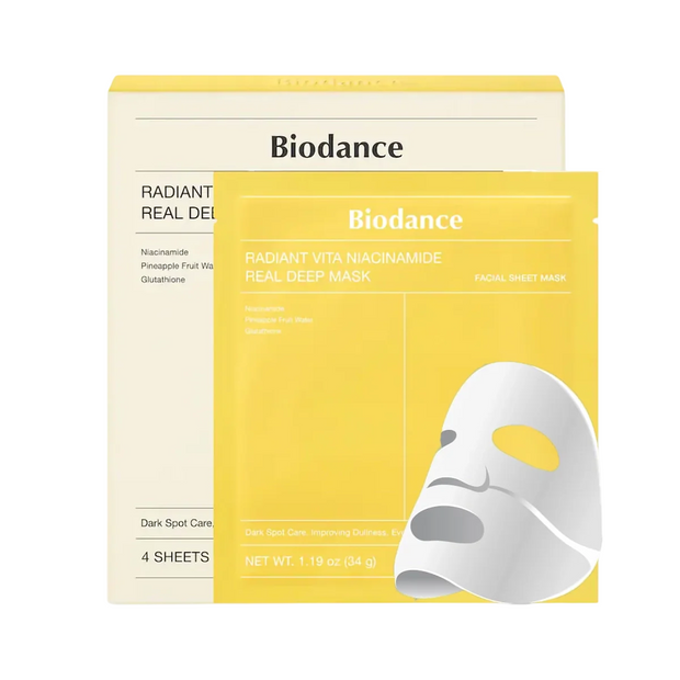 Σετ, Biodance, Vita Niacinamide, Λαμπερό, Sheet Mask, Για το Πρόσωπο, 4 pcs, 34 g