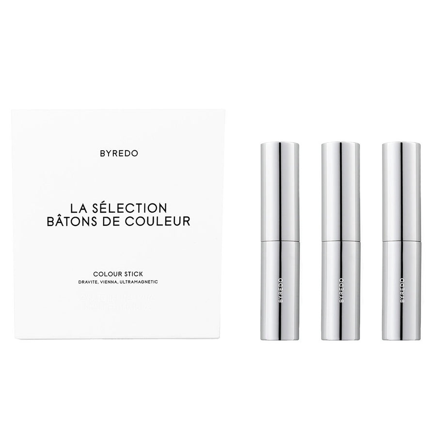 Σετ Byredo: Colour Stick, Multifunctional, Σκιά Ματιών Stick, Dravite, 3.5 g + Colour Stick, Multifunctional, Σκιά Ματιών Stick, Vienna, 3.5 g + Colour Stick, Multifunctional, Σκιά Ματιών Stick, 580, Ultramagnetic, 3.5 g + Byredo, GWP Textile Pouch
