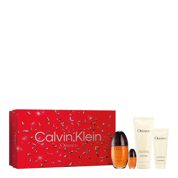 Σετ Calvin Klein: Obsession, Eau De Parfum, Για Γυναίκες, 100 ml + Obsession, Eau De Parfum, Για Γυναίκες, 15 ml *Miniature + Obsession, Ενυδατικό, Αφρόλουτρο, 100 ml + Obsession, Ενυδατικό, Λοσιόν Σώματος, 200 ml