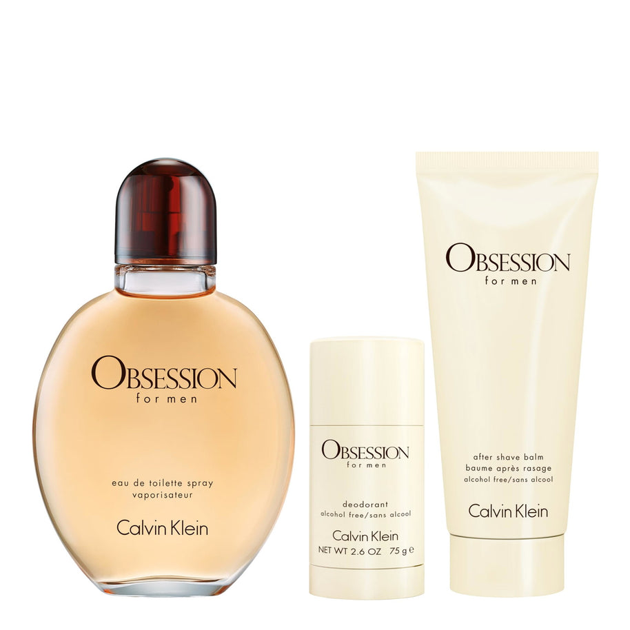 Σετ Calvin Klein: Obsession, Eau De Toilette, Για Άνδρες, 125 ml + Obsession, Καταπραϋντικό, Balm Για Μετά το Ξύρισμα, 100 ml + Obsession, Κατά της Εφίδρωσης, Αποσμητικό Stick, Για Άνδρες, 75 g